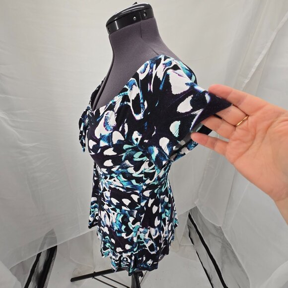 630-12 Torrid Super Soft Knit Floral Babydoll Blue Off Shoulder Top Size 1 (14/1 - Picture 5 of 14